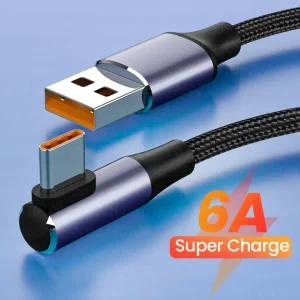 CASIFY G1 6A 120W Elbow Cable USB to Type C Cable 90 Degree Type C Elbow Cable Fast Charing Cable Data Cable 120W Fast Charging Cable 1M